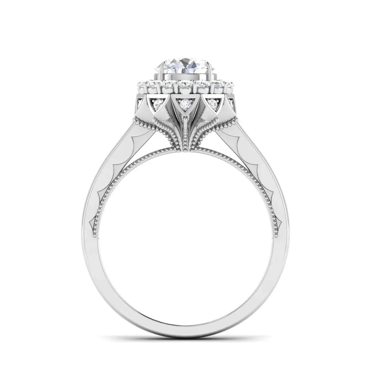 0.50 cts. Solitaire Designer Platinum Double Halo Diamond Engagement Ring JL PT 6603