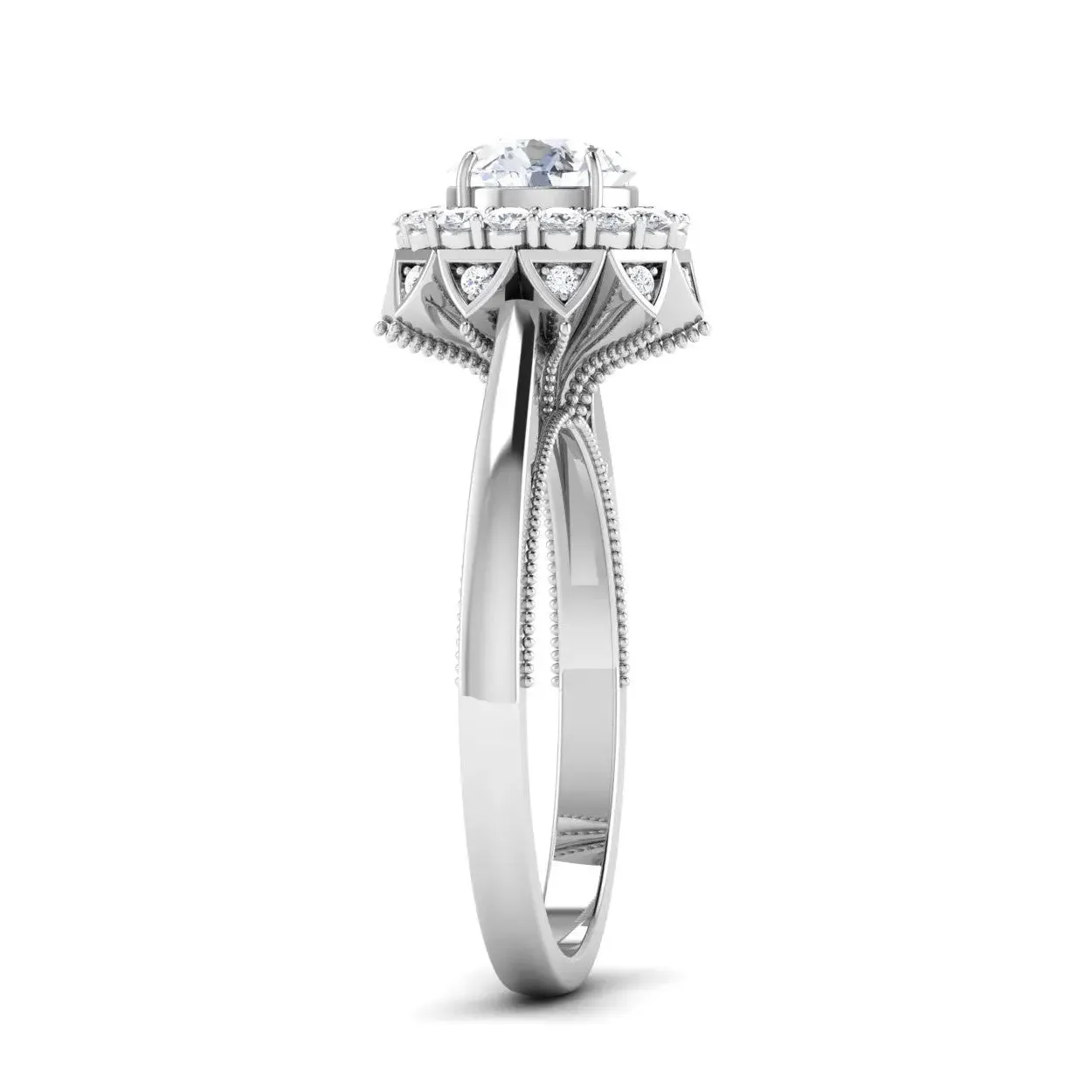 0.50 cts. Solitaire Designer Platinum Double Halo Diamond Engagement Ring JL PT 6603