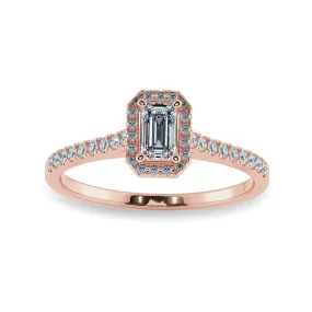 0.50cts. Emerald Cut Solitaire Halo Diamond Shank 18K Rose Gold Ring JL AU 1197R-A