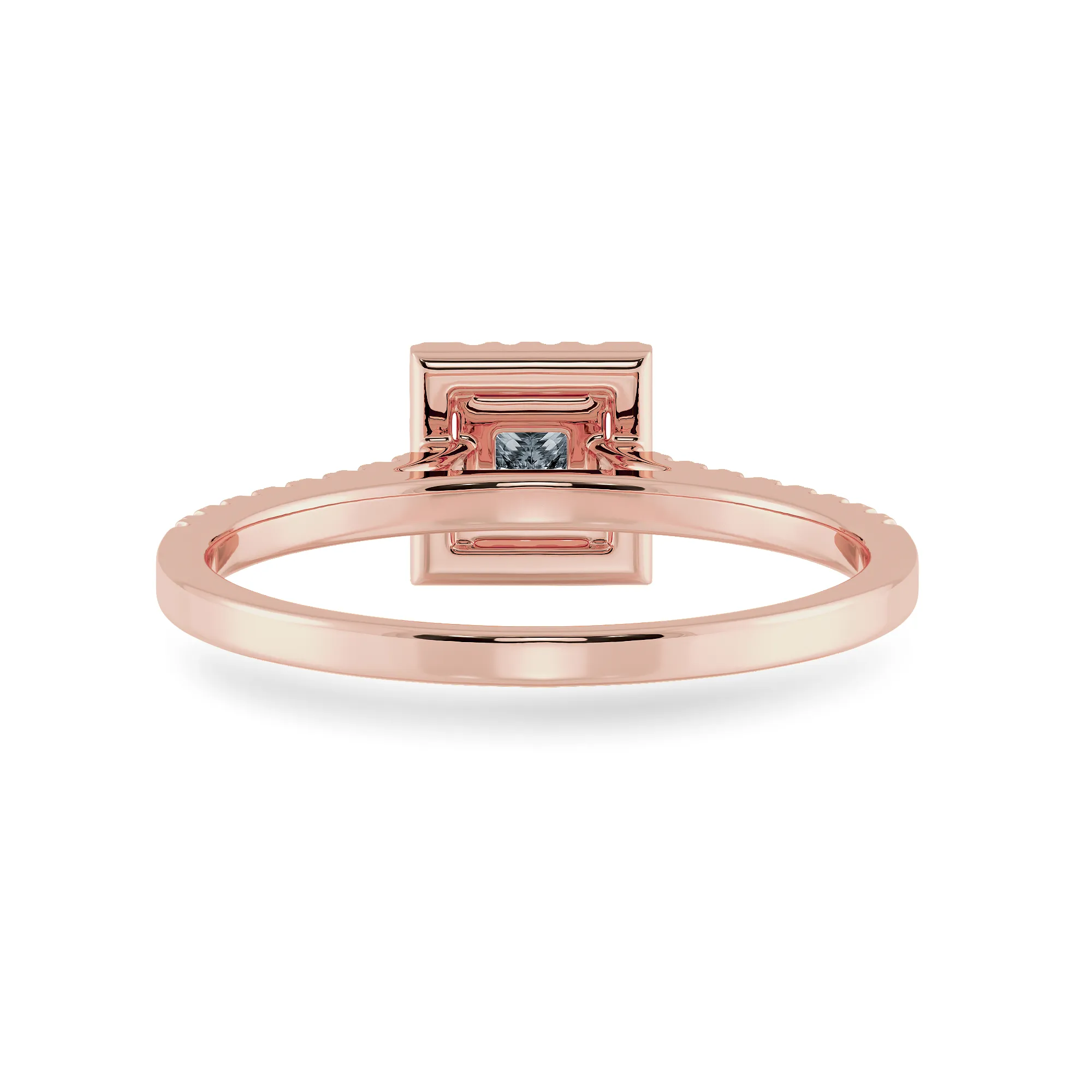 0.50cts. Princess Cut Solitaire Diamond Square Halo Shank 18K Rose Gold Ring JL AU 1194R-A