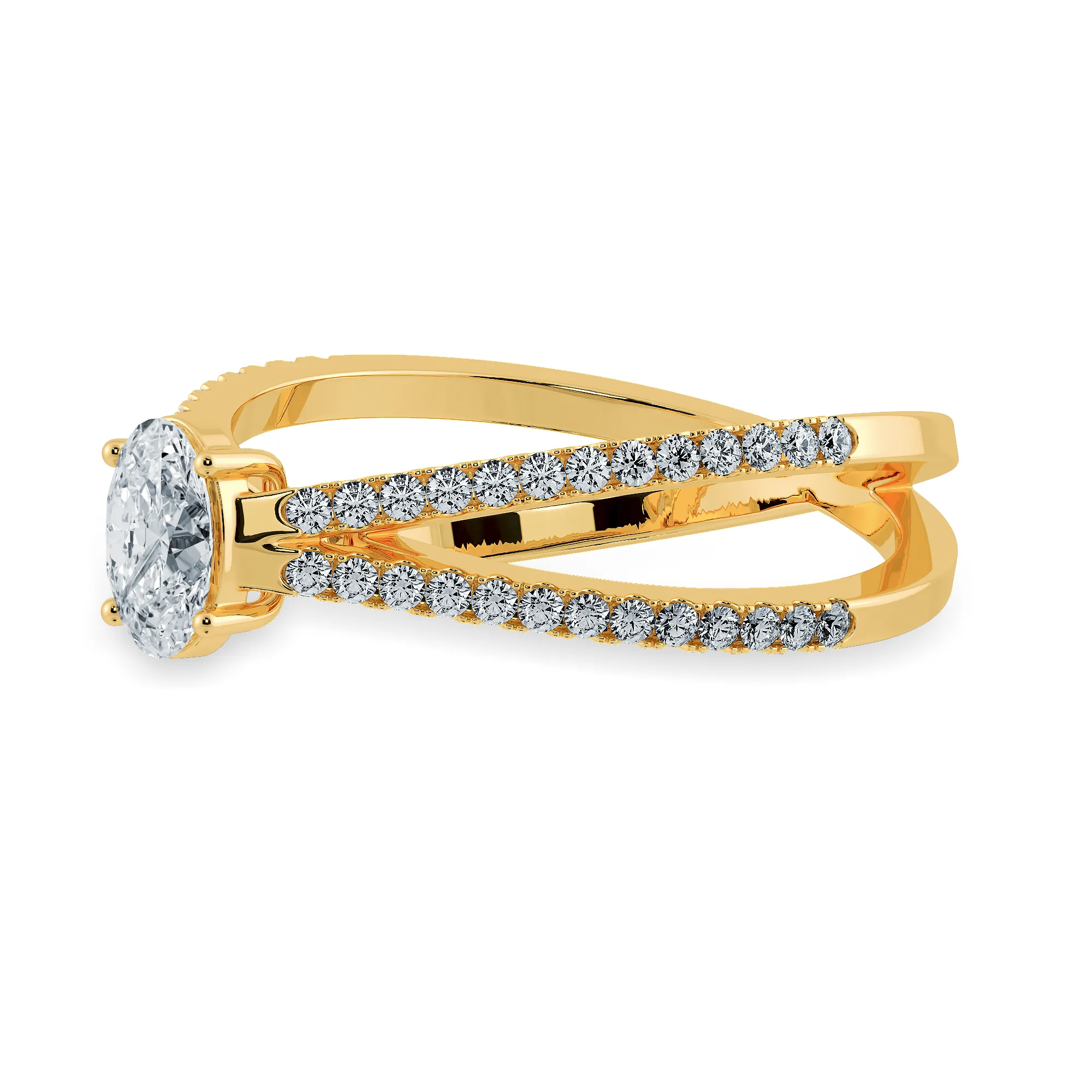 0.70cts. Oval Cut Solitaire Diamond Split Shank 18K Yellow Gold Ring JL AU 1174Y-B