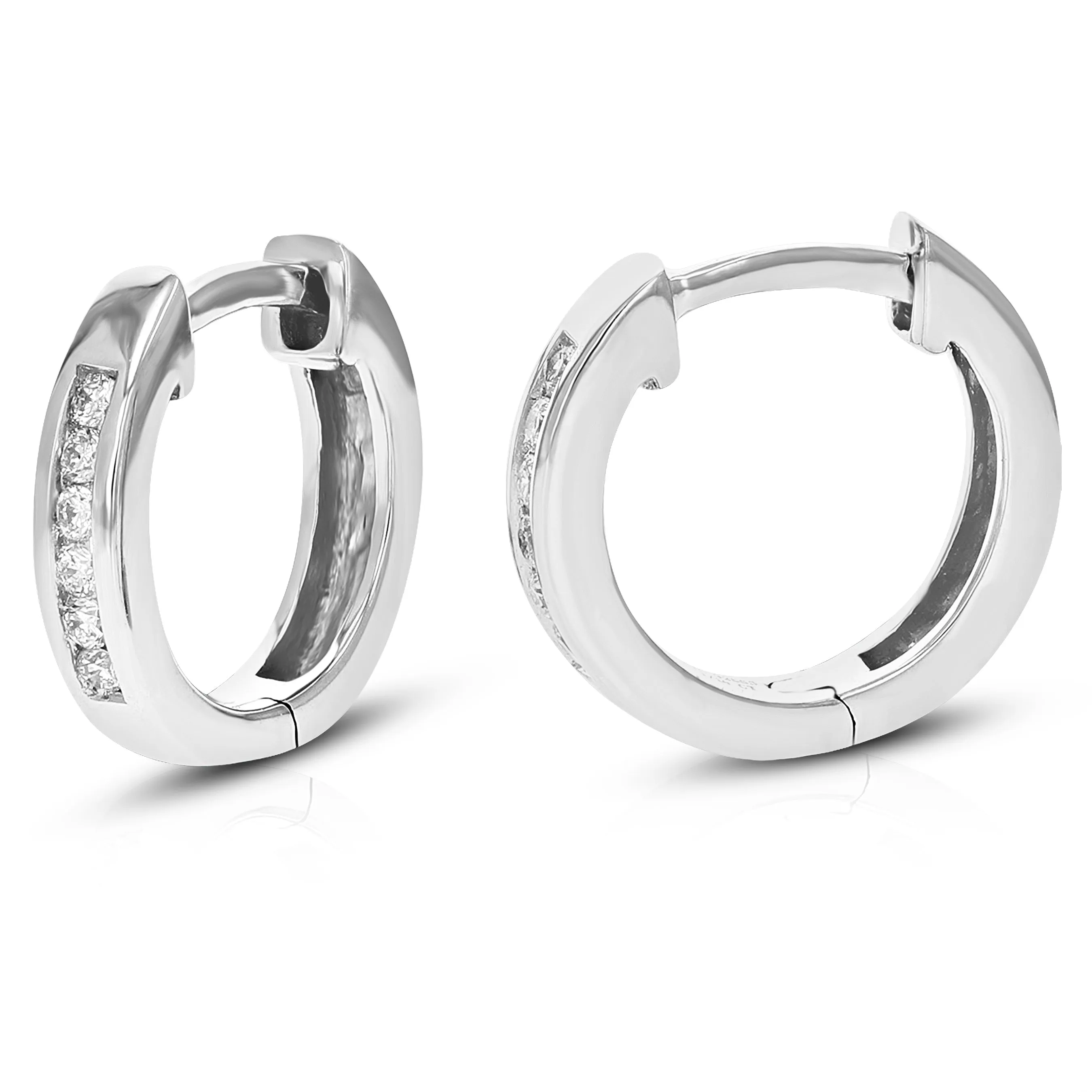 1/10 cttw Round Cut Lab Grown Diamond Hoop Earrings in .925 Sterling Silver Prong Set 2/5 Inch