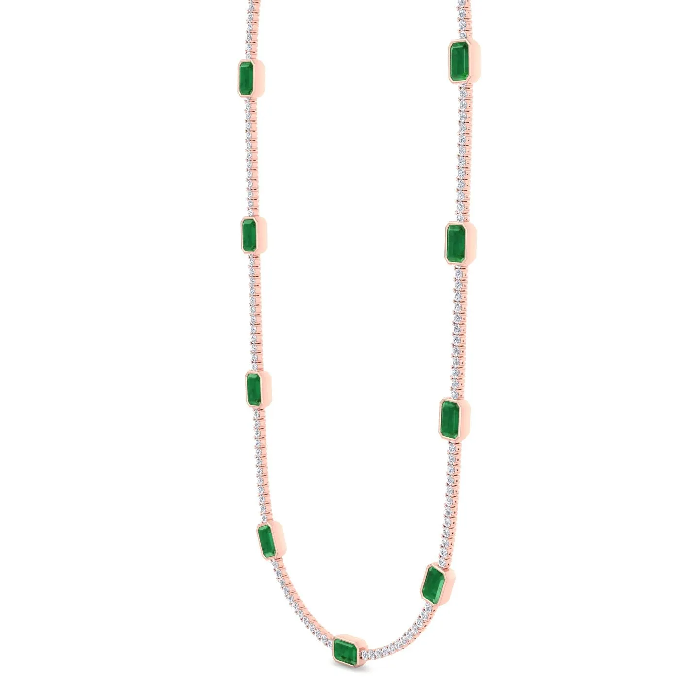 11CT T.W Natural Diamond & Green Emerald Station Tennis Necklace