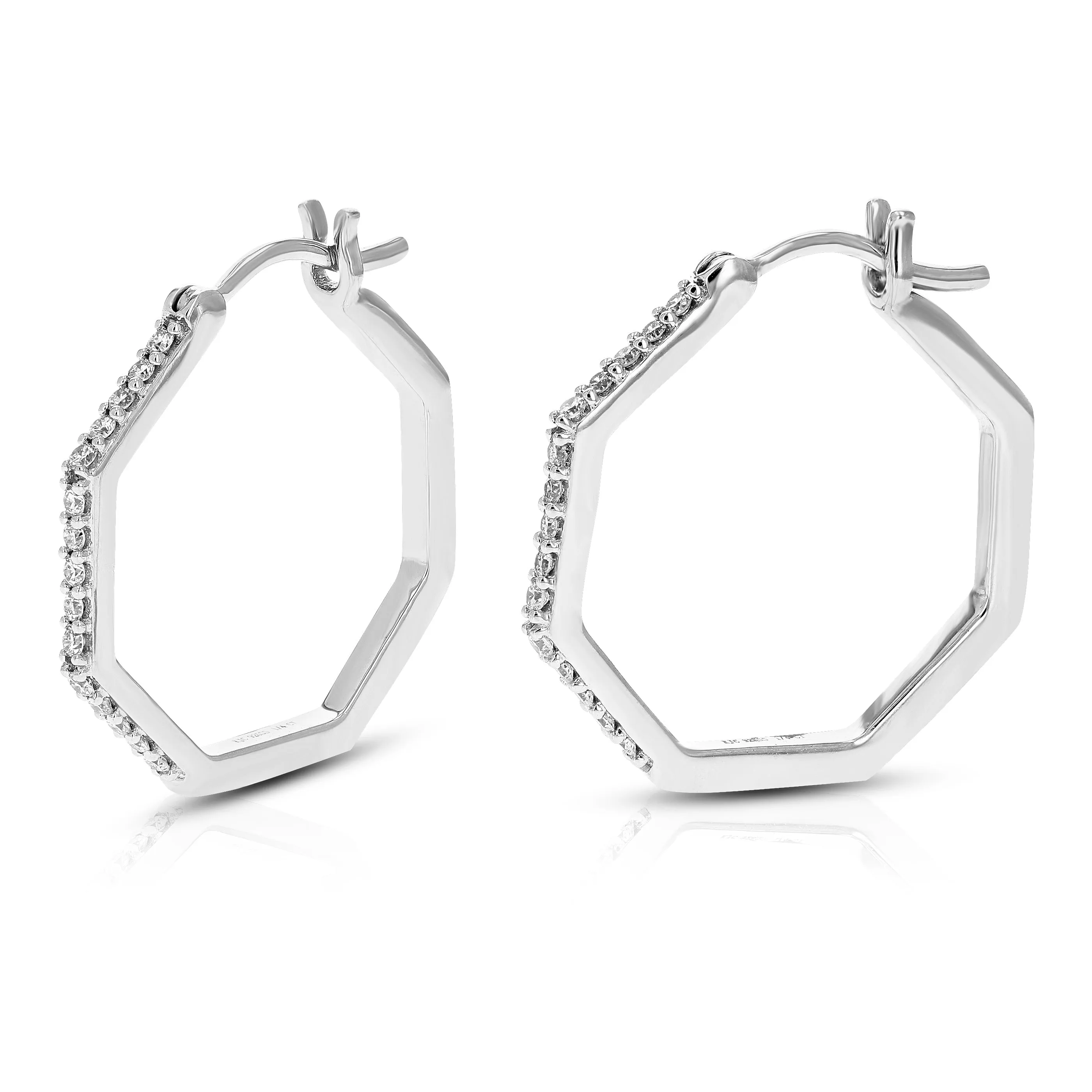 1/4 cttw Lab Created Diamond Hoop Earrings 925 Sterling Silver Prong 3/4 Inch