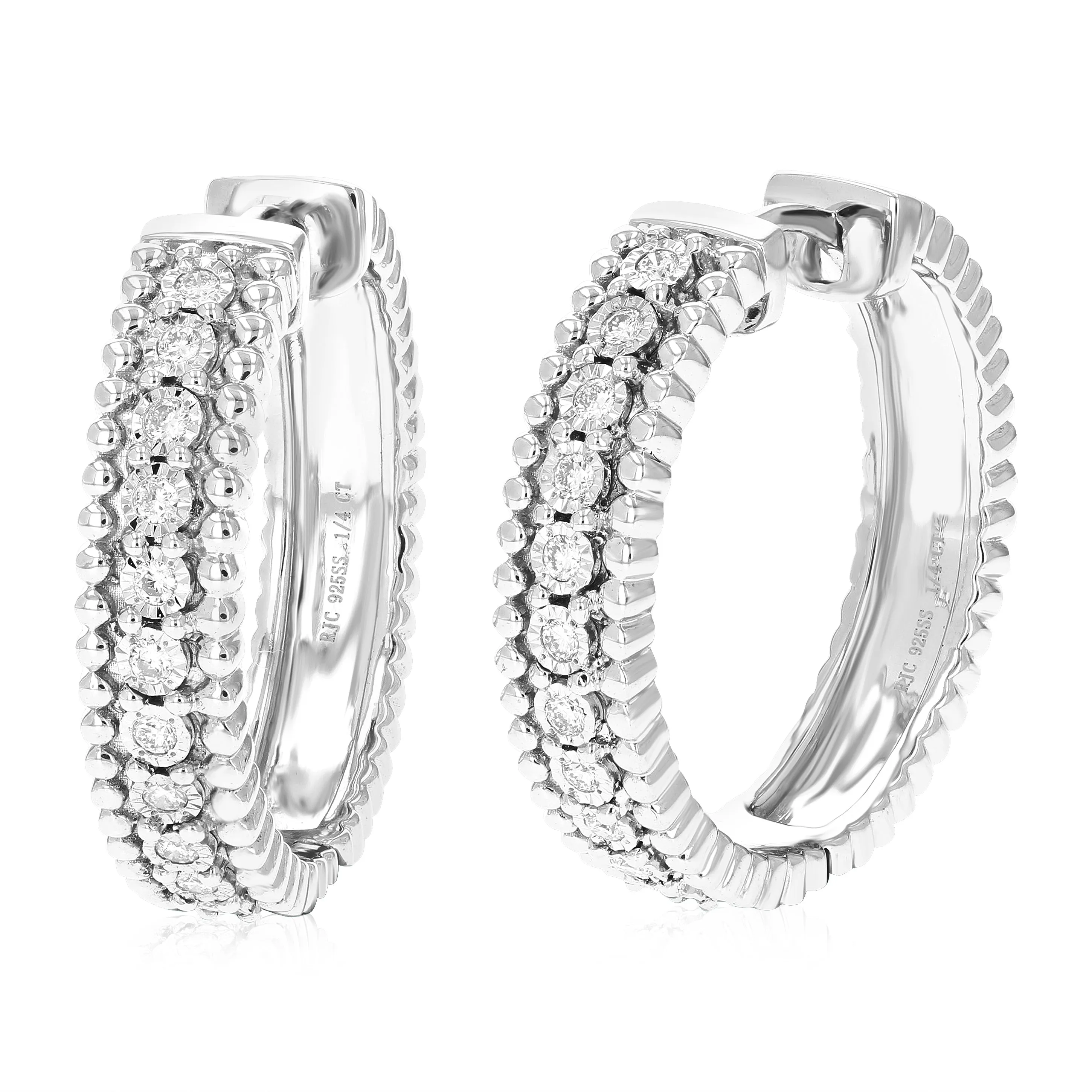 1/4 cttw Round Lab Grown Diamond Hoop Earrings .925 Sterling Silver Prong Set 1 Inch