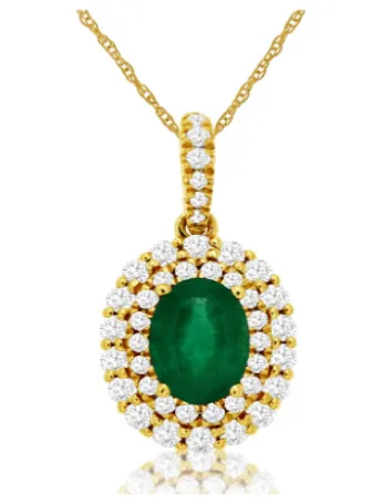 14K Yellow Gold 0.70ct Emerald & 0.39cttw Diamond Pendant Necklace