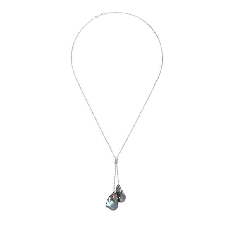 153-10-S | STERLING CHAIN w/ 2 BLACK WILD PEARLS
