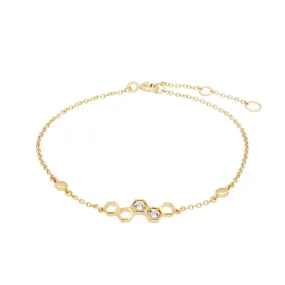 Bracelet Style Honeycomb Or Jaune 375 Topaze Blanche