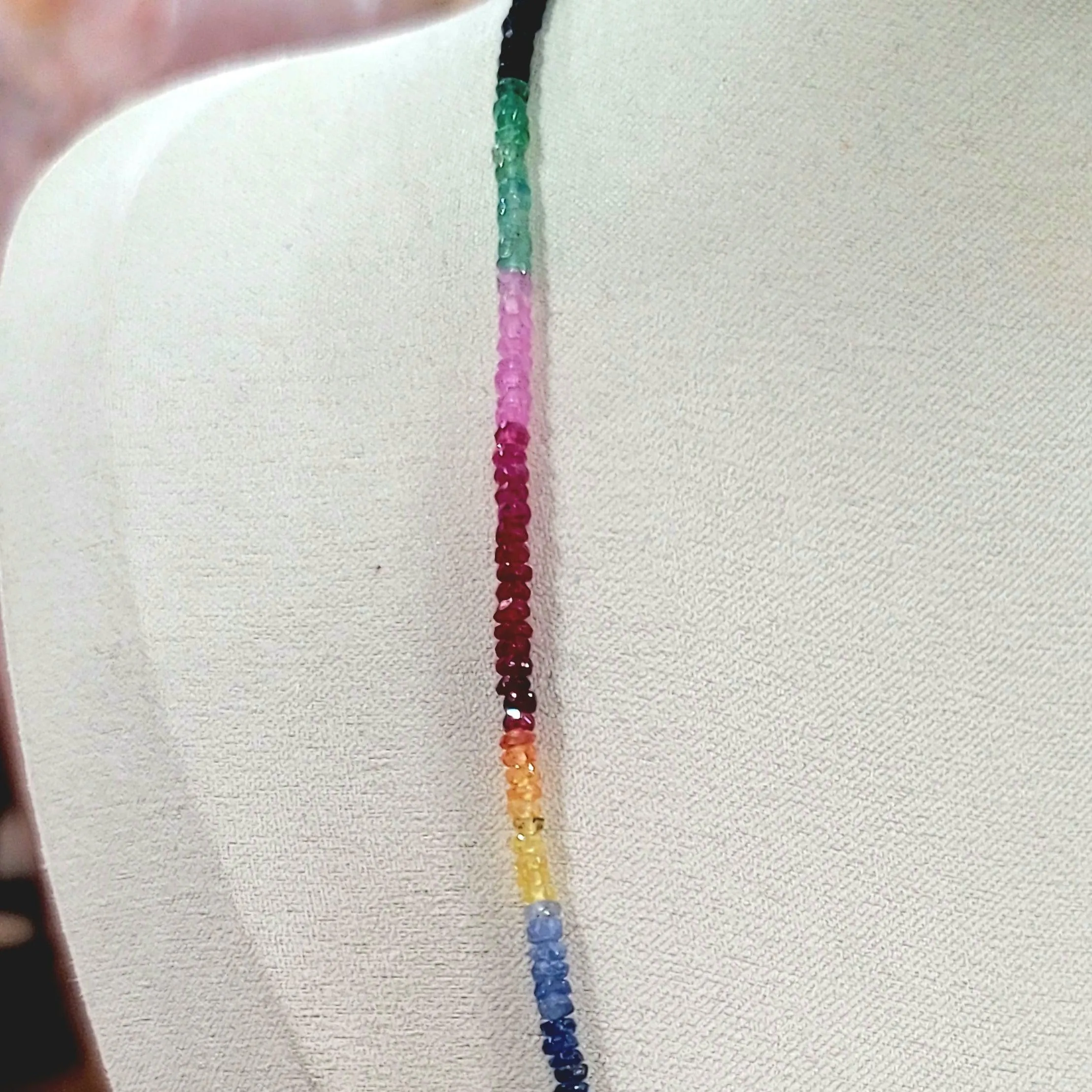 Emerald, Sapphire Ruby Multi Micro Faceted Necklace