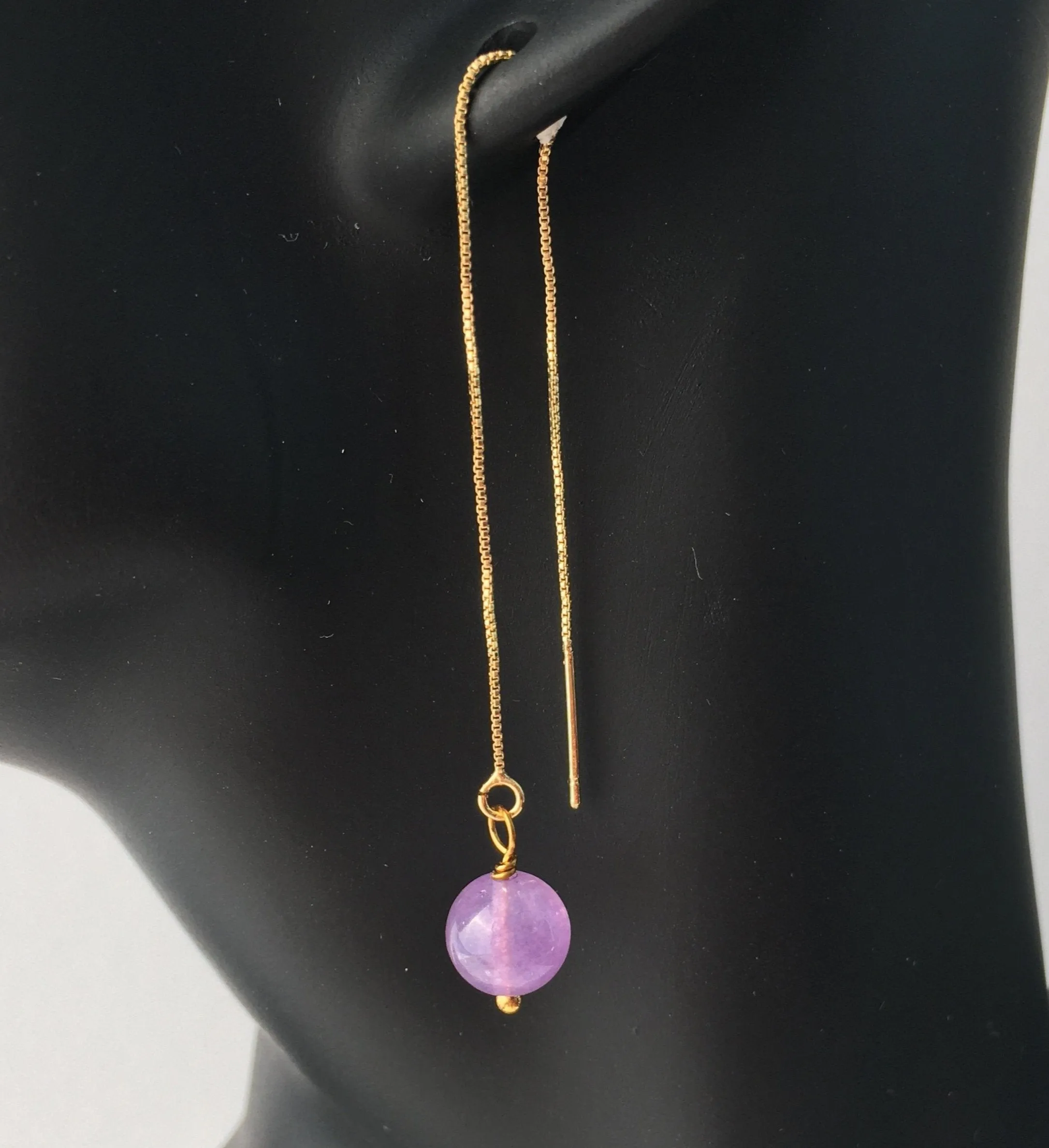 Genuine Natural Light Amethyst Gold Plated Threader Earrings, Pair Lavender Amethyst