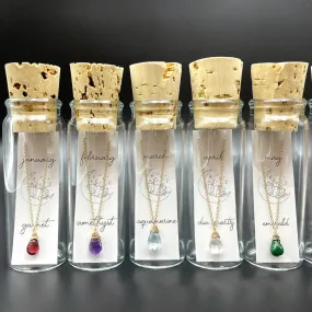 Gold Birthstone Necklace in A Bottle - February
