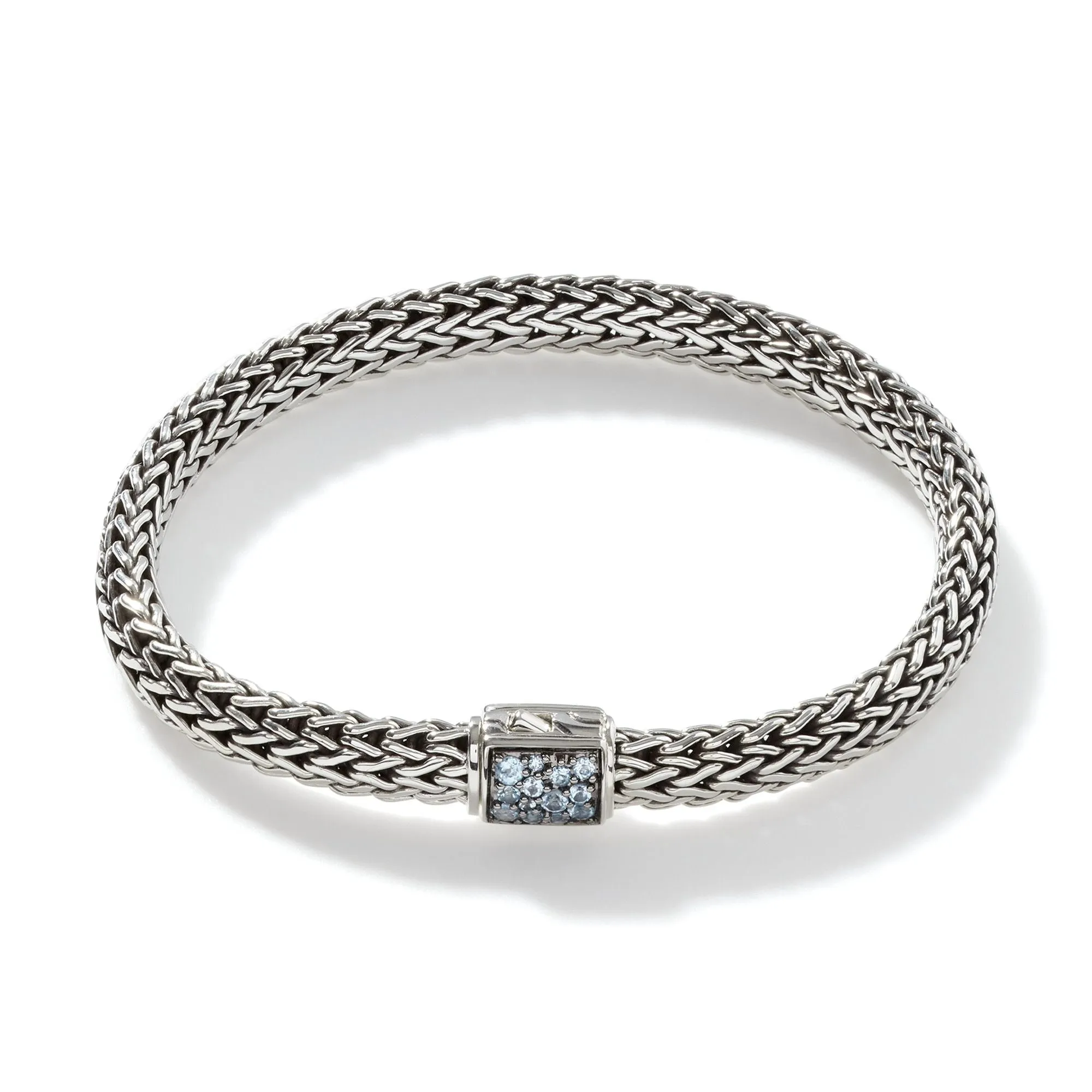 John Hardy Classic Chain Silver Reversible Bracelet with Treated Black Sapphire and Treated Swiss Blue Topaz | 6.75 Inches