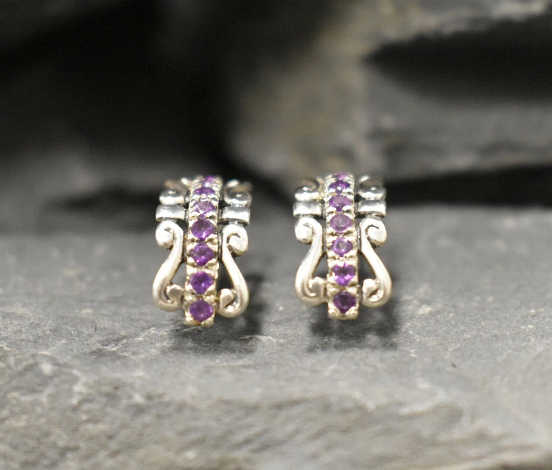 Purple Crown Earrings - Natural Amethyst Earrings, Long Purple Earrings