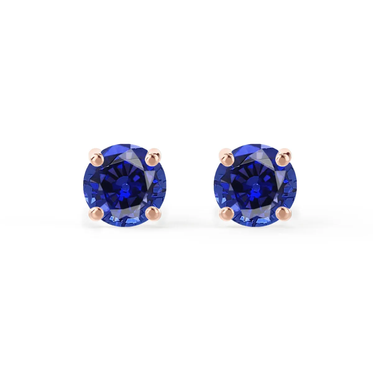 SENA - Round Blue Sapphire 18k Rose Gold Stud Earrings