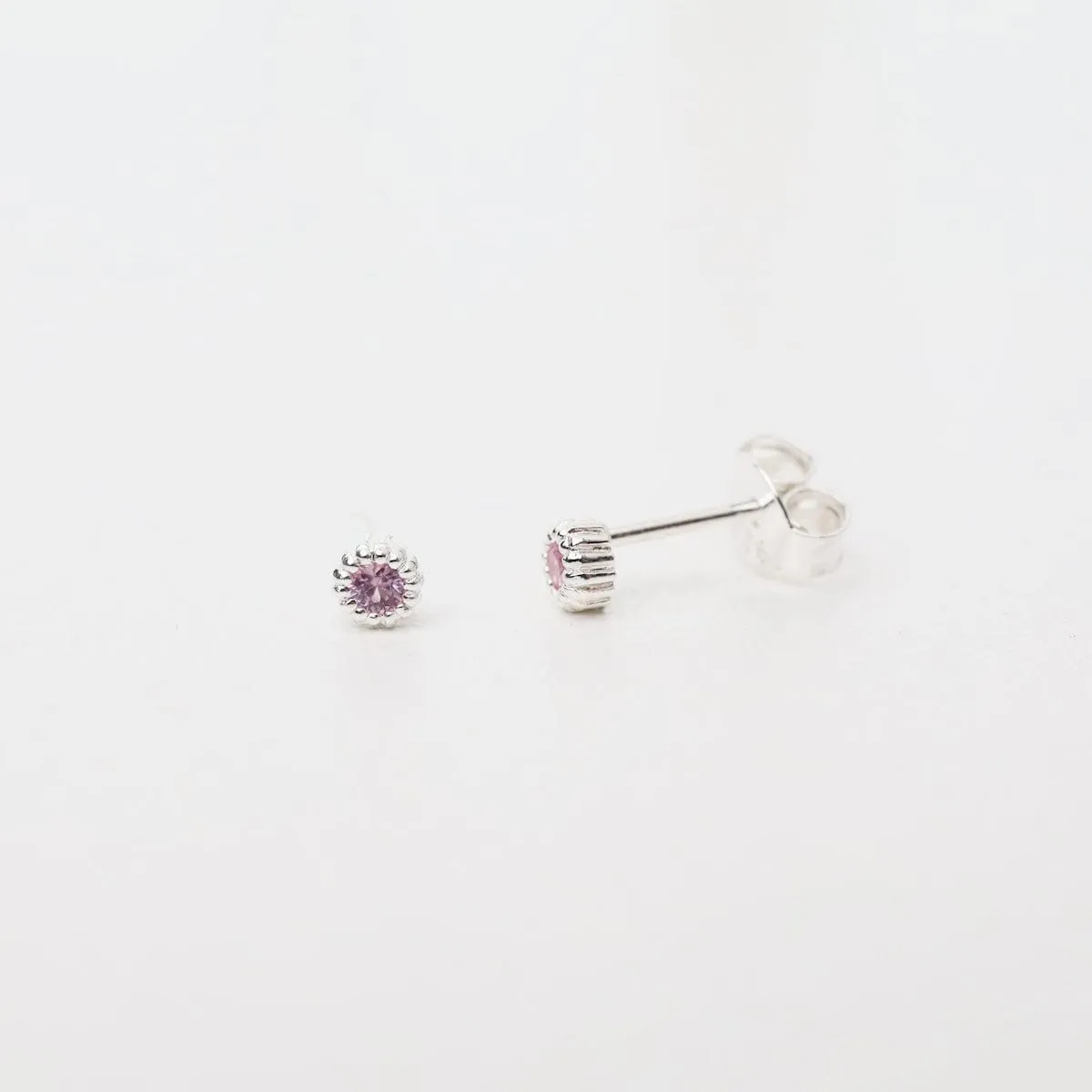 Sterling Silver Pink Sapphire Milgrain Edge Studs
