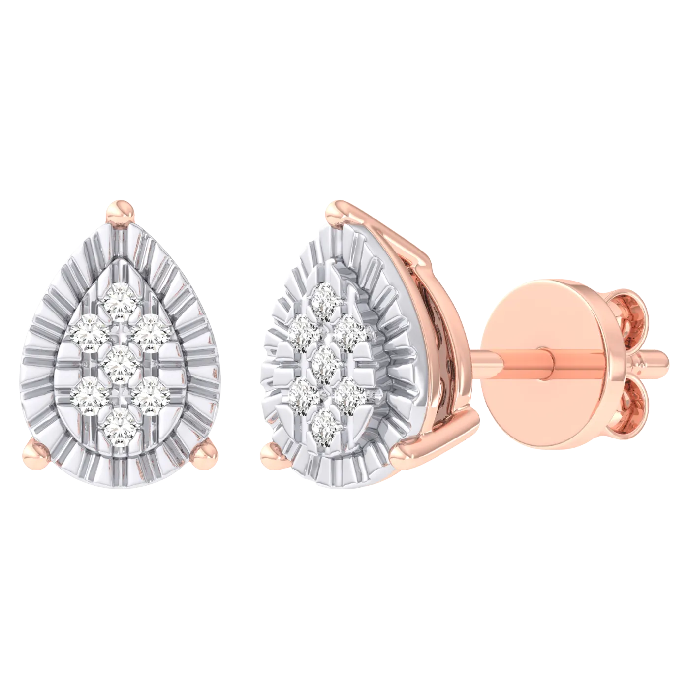 Women's Miracle Plate Pear Shaped Diamond Stud Earrings 0.04ct 14K Gold